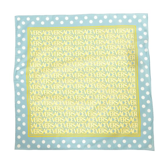 Versace Gold & Blue Logo Print 100% Cotton Square Scarf - Picture 1 of 4